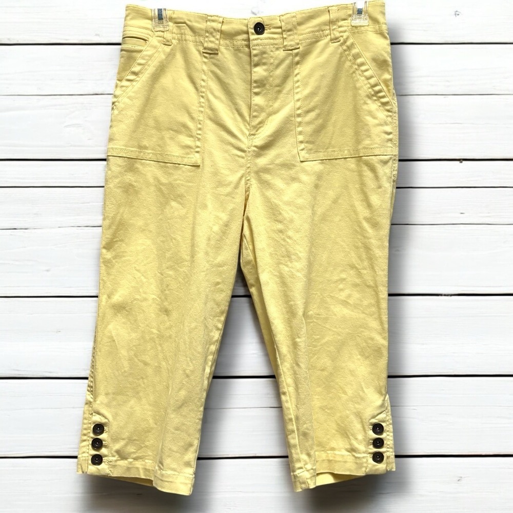 Christopher &‎ Banks Cropped Capri Pants Button Accent Light Yellow Sz 10